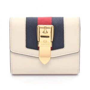 Gucci Trifold Wallet Sylvie Webline Ivory Navy Red Leather